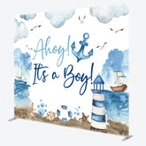 Aperturee - Aperturee Ahoy Sailing Baby Shower Square Tension Backdrop